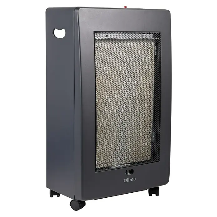 Qlima Estufa de gas catalítica GH 825 C - 2,5 kW, Negro - Imagen de una estufa de gas Qlima de color oscuro, que muestra una fuente de calefacción para interiores.\n