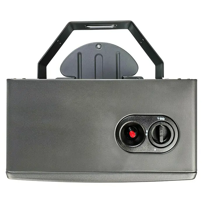Qlima Estufa de gas catalítica GH 825 C - 2,5 kW, Negro - La imagen muestra un aparato de iluminación moderno de color gris con asa y controles. La atención se centra en el diseño de alta calidad.