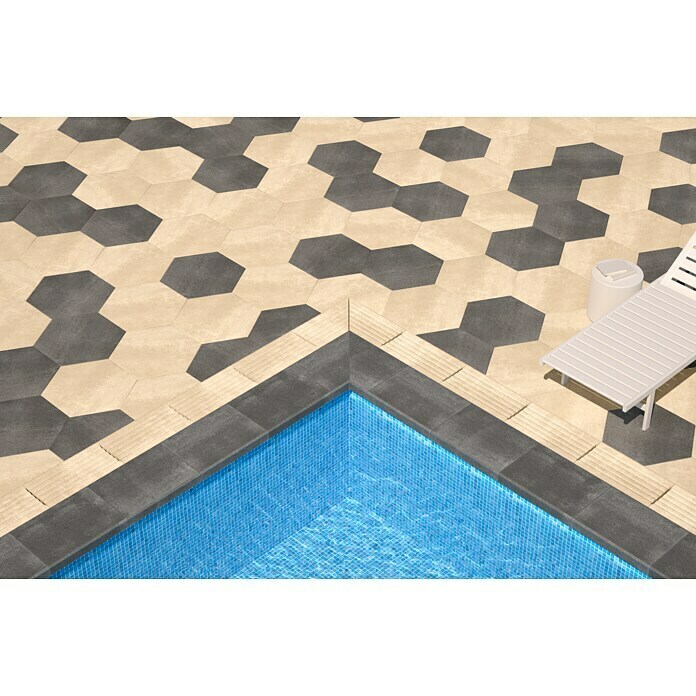 SAS Tessera Terrassenplatte (24,8 x 42,9 x 3,5 cm, Sechseckig, Beige/Grau, Beton) | BAUHAUS