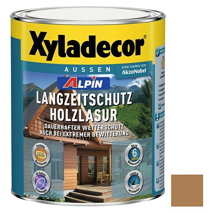 Xyladecor Langzeitschutz-Holzlasur Alpin (Zeder, 1 l, Seidenglänzend, Lösemittelbasiert)
