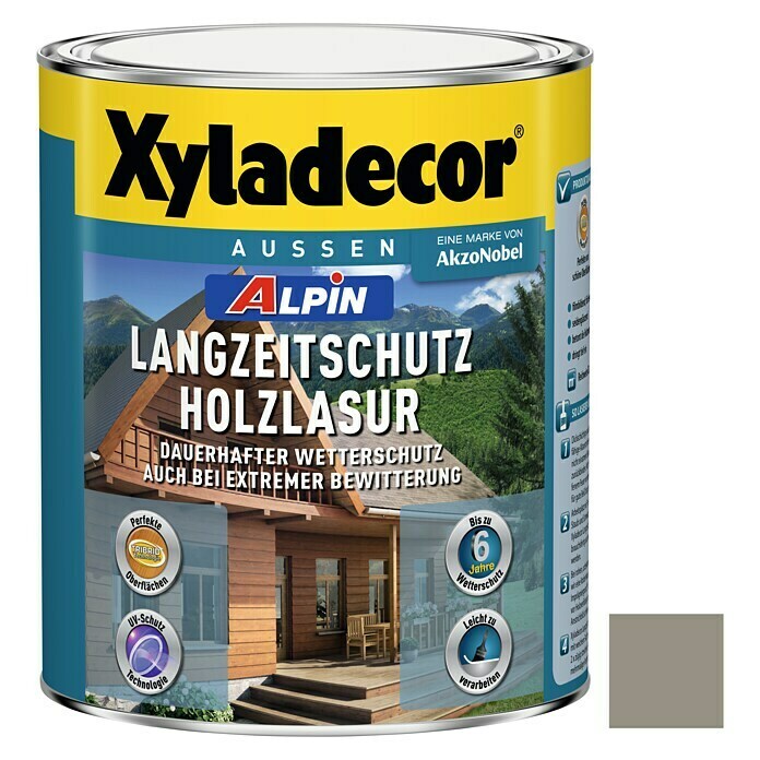 Xyladecor Langzeitschutz-Holzlasur Alpin (Silbergrau, 1 l, Seidenglänzend, Lösemittelbasiert)