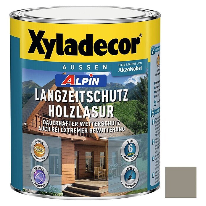 Xyladecor Langzeitschutz-Holzlasur Alpin (Silbergrau, 1 l, Seidenglänzend, Lösemittelbasiert)