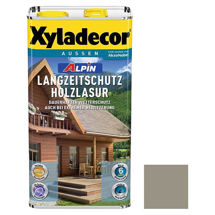 Xyladecor Langzeitschutz-Holzlasur Alpin (Silbergrau, 5 l, Seidenglänzend, Lösemittelbasiert)