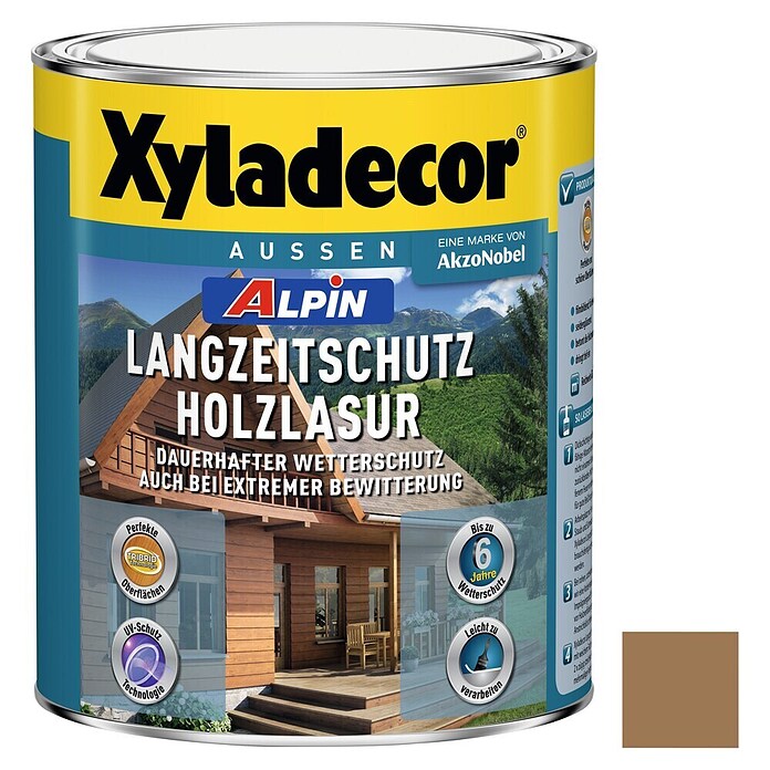 Xyladecor Langzeitschutz-Holzlasur Alpin (Eiche, 1 l, Seidenglänzend, Lösemittelbasiert)