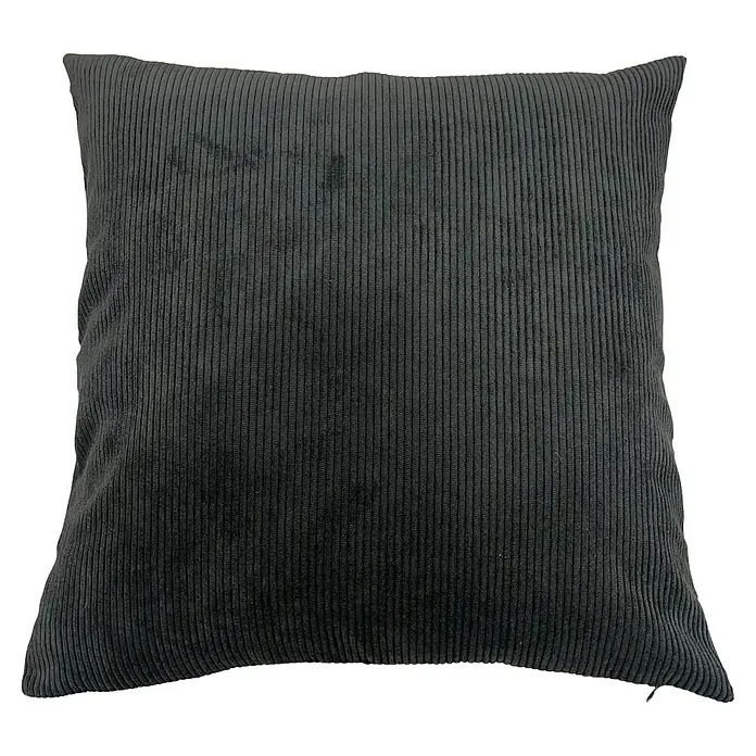 Cojín Pana - 45 x 45 cm, Poliéster, Gris, Cuadrado - Primer plano de un cojín cuadrado de pana gris oscuro, que muestra una superficie suave y texturizada para mayor comodidad y estilo.