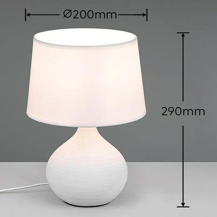 Trio Lighting Lámpara de sobremesa Martin - 40 W, L x An x Al: 20 x 20 x 29 cm, Blanco, E14 - La elegante lámpara de mesa blanca con pantalla de tela proporciona una luz cálida y llama la atención con su diámetro de pantalla de 200 mm y una altura total de 290 mm.