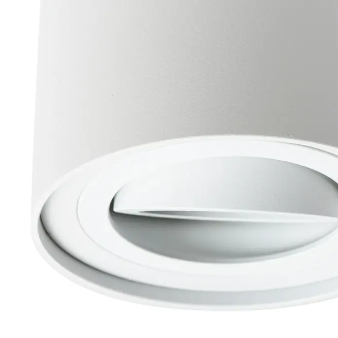 Alverlamp Foco de pared de superficie basculante - Blanco, GU10, Ø x Al: 9,6 x 12,6 cm - Primer plano de una lámpara de techo blanca moderna, con un diseño elegante e iluminación indirecta para un ambiente acogedor.