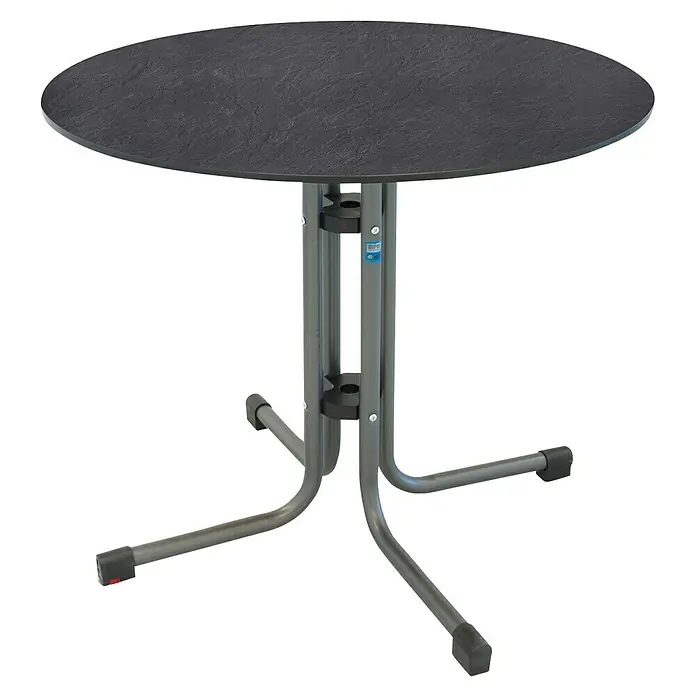 Sunfun Gartenmöbel-Set Boulevard/Maja - 3 -tlg., Anthrazit - Schwarzer runder Bartisch mit robustem Metallfuß, ideal für stilvolle Stehempfänge und Events.
