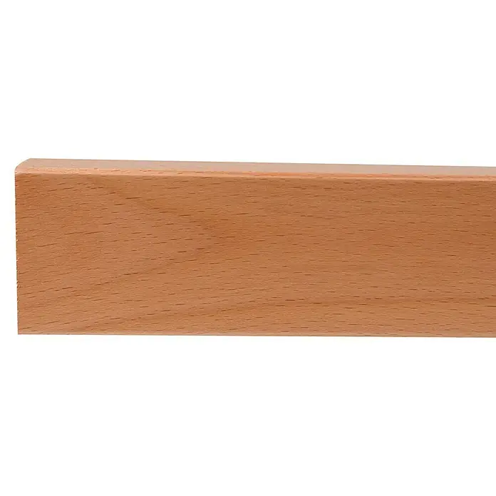 Dolle Handlauf PS 3/R - Buche Natur, Lackiert, Rechteckig, Länge: 200 cm - Nahaufnahme eines Holzstücks mit glatter Oberfläche und abgerundeten Kanten, ideal für Handwerksprojekte.