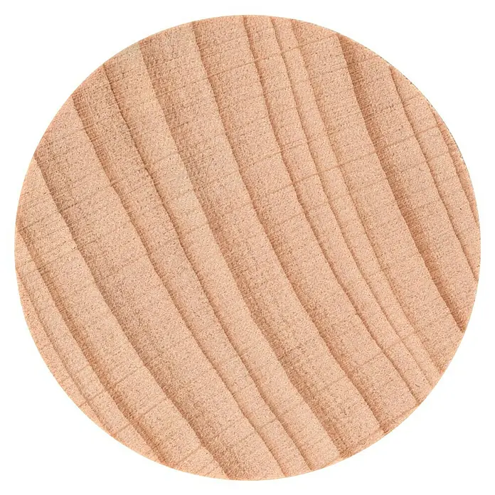 Dolle Handlauf PS 3/40 - Buche Natur, Lackiert, Rund, Länge: 200 cm - Nahaufnahme einer runden Holzscheibe mit deutlichen Jahresringen. Ideal für Bastelarbeiten und Dekorationen.