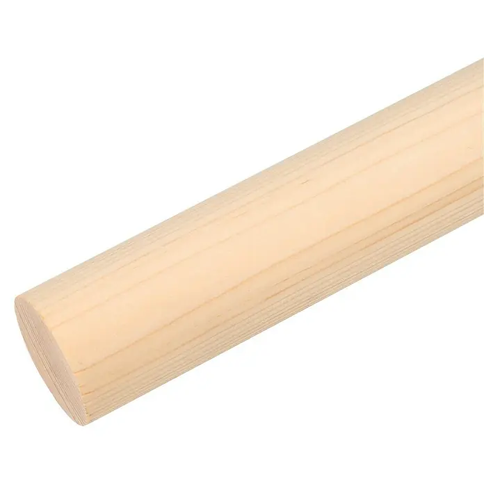 Dolle Handlauf PS 3/50Fichte Natur, Unbehandelt, Rund, Länge: 200 cm - Nahaufnahme eines hellen Holzstabs mit Maserung, ideal für Bastelarbeiten oder als natürliche Dekoration.