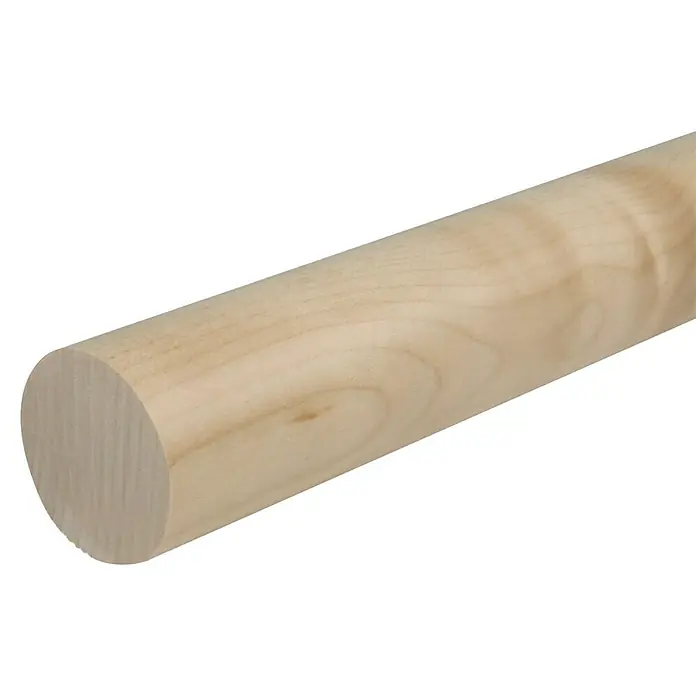 Dolle Handlauf PS 3/40Ahorn Natur, Lackiert, Rund, Länge: 200 cm - Nahaufnahme eines hellen, unbehandelten Holzdübels, ideal für Bastelprojekte und Holzverbindungen.