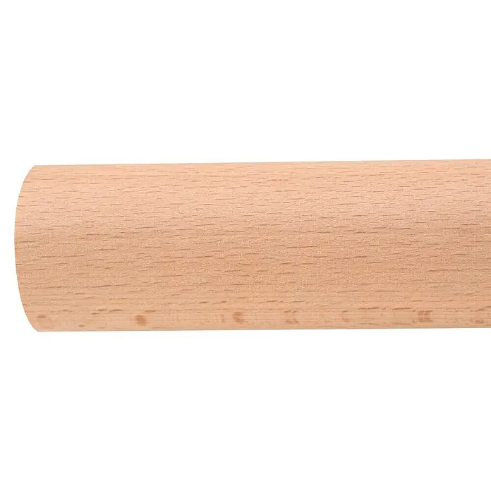 Dolle Handlauf PS 3/40 - Buche Natur, Unbehandelt, Rund, Länge: 200 cm - Nahaufnahme eines Holzstabes, der eine natürliche Maserung und eine glatte Oberfläche aufweist. Ideal für Bastelprojekte oder als Möbelkomponente.