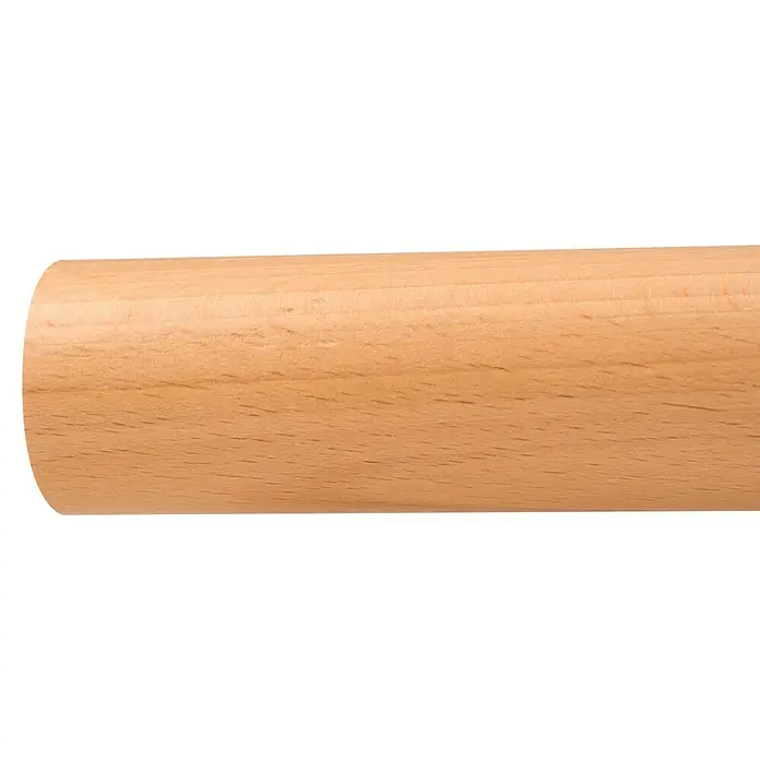Dolle Handlauf PS 3/40 - Buche Natur, Lackiert, Rund, Länge: 200 cm - Nahaufnahme eines runden Holzstabes, ideal für Bastelprojekte oder als Teil eines Möbelstücks. Die natürliche Maserung ist gut sichtbar.