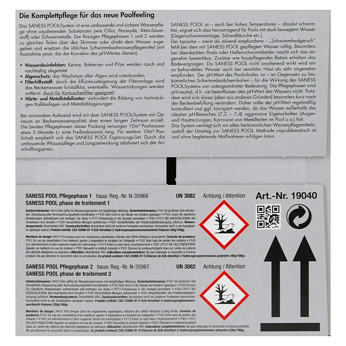 Saness Pool-Saisonset - 7 -tlg. - SANESS POOL Komplettpflege: Umfassende Wasserpflege für Pools, bestehend aus zwei Phasen zur Desinfektion und Algenbekämpfung.