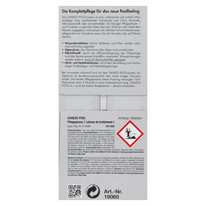 Saness Ergänzungs-Set Pool - Geeignet für: Pools - SANESS POOL Pflegephase 1: Umfassende Wasserpflege für Pools ohne Chlor, Peroxyde oder Schwermetalle. Desinfiziert und verhindert Algenbildung.