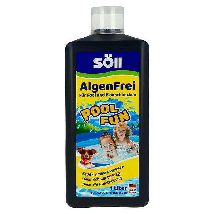 Söll AlgenFrei Algizid - 1.000 ml - Produktbild einer Flasche Söll AlgenFrei für Pools und Planschbecken, das Algenwachstum verhindert und für sauberes Wasser sorgt.