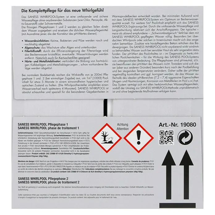 Saness Starter-Set WhirlPool - 6 -tlg. - SANESS WHIRLPOOL Komplettpflege: Flüssige Phasen 1 und 2 für sichere Wasserpflege ohne Chlor, Peroxyde oder Schwermetalle.