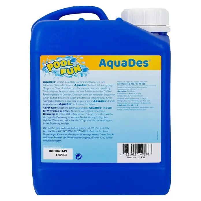 Söll AquaDes Wasserpflegemittel - 2,5 l - Produktbild von AquaDes Pool Fun, einer zuverlässigen Lösung zur Desinfektion von Badewasser und Whirlpools.