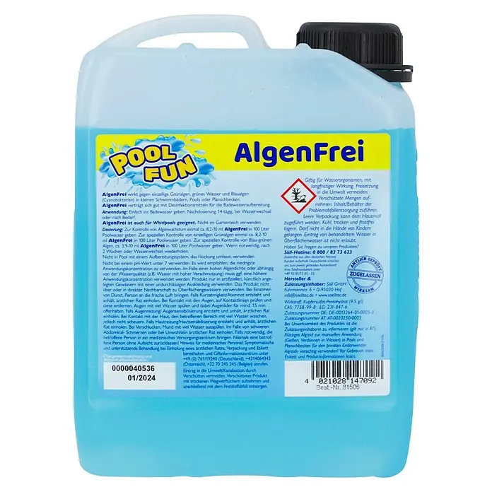 Söll AlgenFrei Algizid - 2,5 l - Die Pool Fun AlgenFrei-Flasche, ein Algizid zur Bekämpfung von Algen in Schwimmbädern und Planschbecken, im Detail.