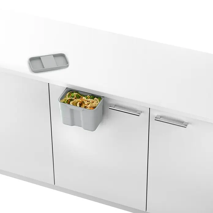 essensa Einbaumülleimer Biobin Aufbewahrungsbox - 4,2 l, Kunststoff, Hellgrau - Praktischer, grauer Bio-Abfalleimer mit Deckel für die Küchenschranktür. Ideal zur Sammlung von Bioabfällen während des Kochens. Hygienisch und platzsparend.