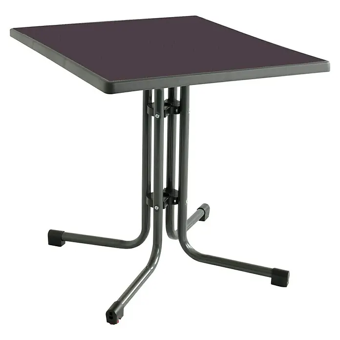 MFG Gartentisch Boulevard - L x B: 70 x 70 cm, Stahl, Mecalit, Schiefer, Klappbar - Ein quadratischer Klapptisch in dunkler Farbe, ideal für flexible Nutzung und platzsparende Aufbewahrung.