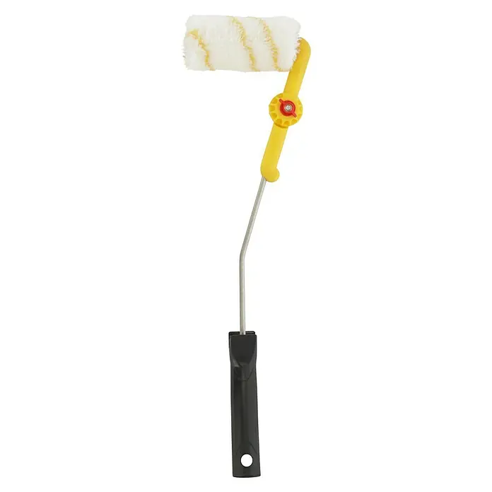Lehnartz Farbroller Flexi - 11 cm, Stufenlos verstellbar - Nahaufnahme eines kleinen Farbrollers mit gelbem Griff und schwarzem Haltegriff. Ideal für kleinere Flächen und Detailarbeiten.