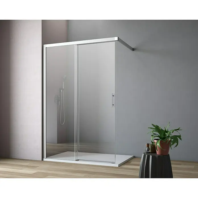 GEO Hit Duschwand B-WS60B x H: 120 x 200 cm, Links, Beschichtet, Stärke: 6 mm, Platin-Silber - Elegante Duschkabine mit Schiebetür und klarem Glas. Das moderne Design fügt sich nahtlos in jedes Badezimmer ein und bietet eine stilvolle Duschlösung.
