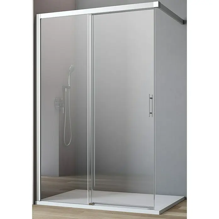 GEO Hit Duschwand B-WS60B x H: 120 x 200 cm, Links, Beschichtet, Stärke: 6 mm, Platin-Silber - Abbildung einer Duschkabine mit Schiebetür, ideal für moderne Badezimmer, mit klarem Design und robuster Konstruktion für langlebige Nutzung.