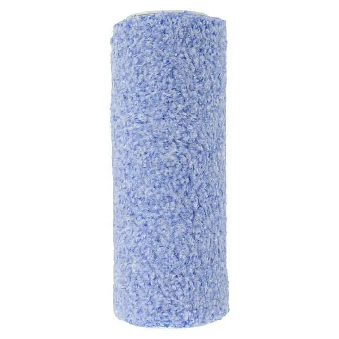 Profi Depot by Storch-Ciret Farbwalze K48 - Breite Walze: 18 cm, Bügelstärke: 8 mm, Florhöhe: 11 mm - Nahaufnahme einer flauschigen, blau-weiß gemusterten Farbwalze. Ideal für glatte Wände und ein gleichmäßiges Farbergebnis beim Streichen.