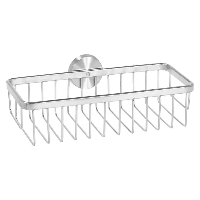 Camargue Paris Cesta de baño Tipo 1 - 12 x 28 x 7,5 cm, Acero inoxidable, Acero inoxidable - Cesta de ducha rectangular plateada con diseño de alambre y un soporte de pared redondo para un almacenamiento elegante.