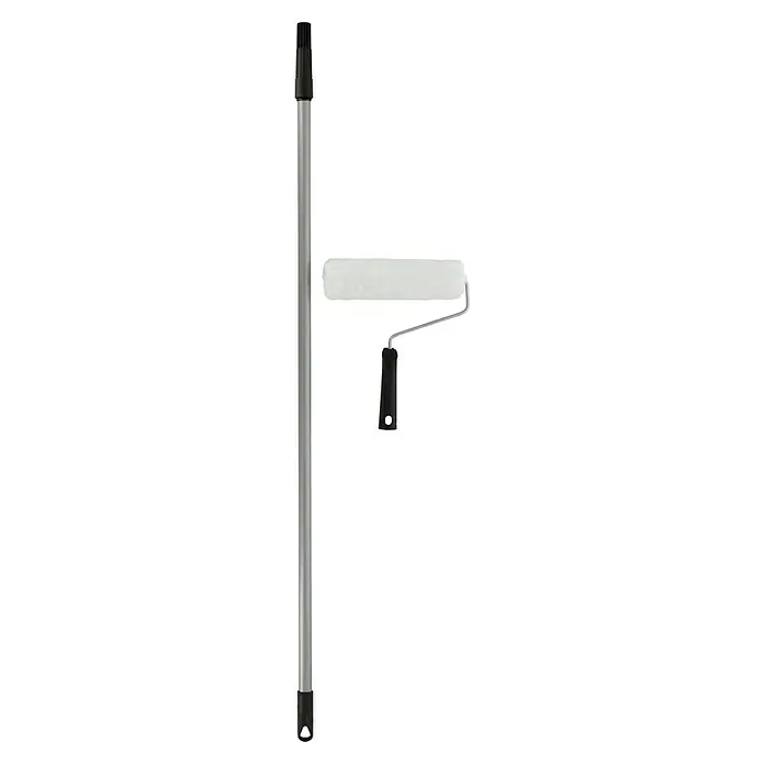 Farbroller mit Teleskopstab - Länge Teleskopstange: 120 cm - 200 cm - Ein Bild von einem Farbroller und einer Teleskopstange. Das Werkzeug ist für Malerarbeiten gedacht.