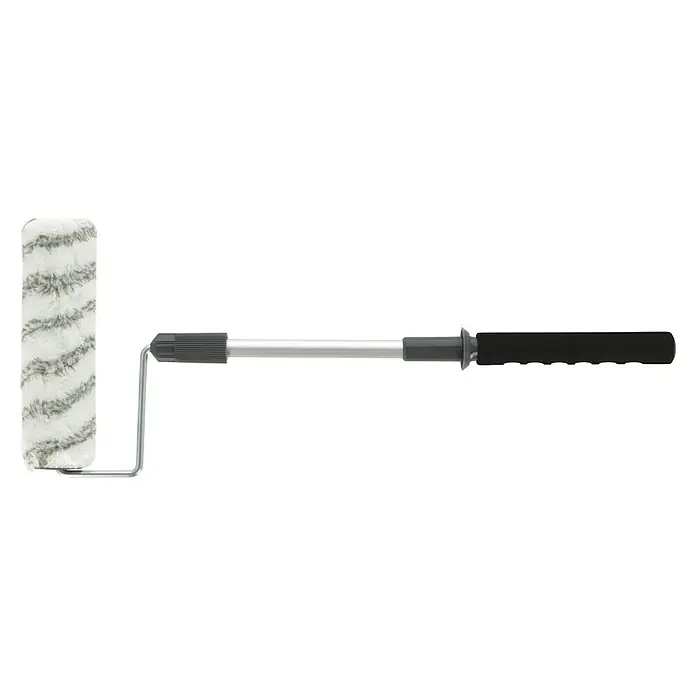 Farbroller-Set Wow Plus+ - 3 -tlg. - Ein Detailaufnahme einer Farbwalze mit Teleskopstiel, ideal für Renovierungsarbeiten und zum Streichen von Wänden und Decken.