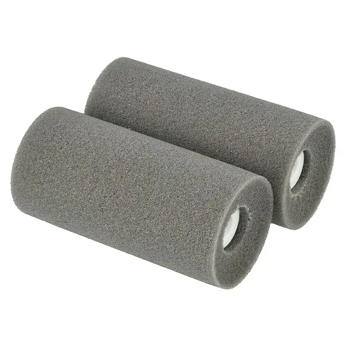 Profi Depot by Storch-Ciret Lackwalze Konkav - 2 Stk., Breite Walze: 7 cm, Bügelstärke: 6 mm - Zwei graue Schaumstoffrollen mit zylindrischer Form und einer Öffnung in der Mitte, die sich ideal für Polsterung oder Schutz eignen.