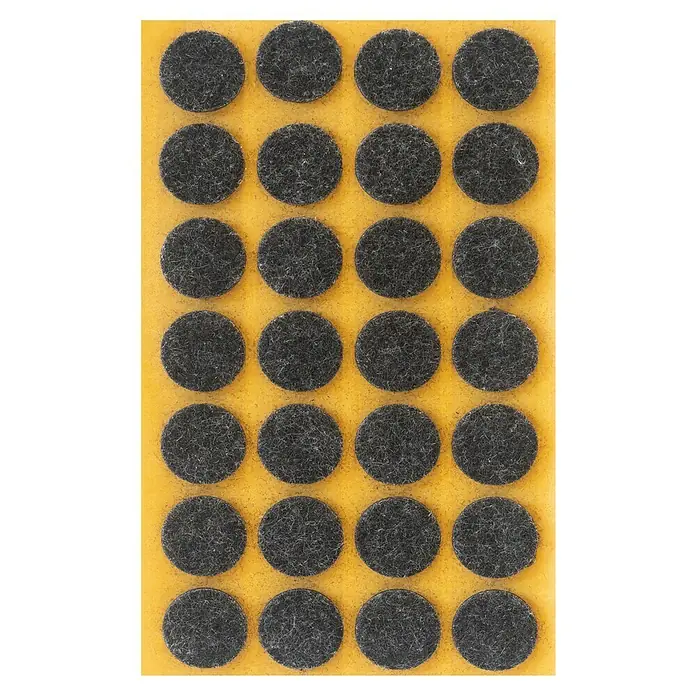 Stabilit Filzgleiter - Durchmesser: 18 mm, Schwarz, Kleben, 28 Stk. - Hier ist ein Blatt mit 28 grauen, runden Filzgleitern zum Schutz von Möbeln vor Kratzern. Ideal für den Einsatz auf Stühlen und Tischen.