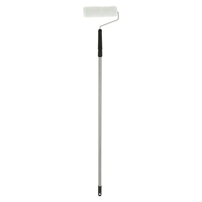 Farbroller mit Teleskopstab - Länge Teleskopstange: 120 cm - 200 cm - Ein langer Farroller mit einem weißen Roller und einem silbernen Verlängerungsstiel zum einfachen Streichen von Wänden und Decken.