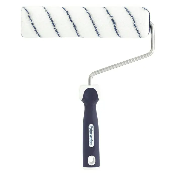 SCHÖNER WOHNEN-Farbe Renovier-Set Polarweiß mit Profi-Roller - 2 -tlg., Weiß - Farbwalze mit blau-weißem Muster und blauem Griff für präzise Anstriche. Ideal für glatte Oberflächen und saubere Ergebnisse.