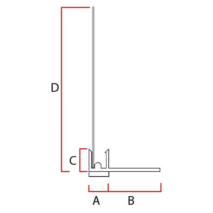 Odem Perfil de marco para ventana - L x An x Al: 2,4 m x 21 mm x 100 mm, Plástico, Blanco - Sección transversal del perfil que muestra las dimensiones A, B, C y D, indicando el tamaño y la forma del producto.