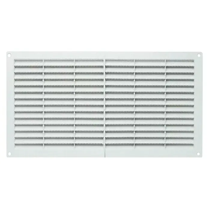 Odem Rejilla de ventilación - 23 x 43 cm, Plástico - Primer plano de una rejilla de ventilación blanca con lamas para una circulación uniforme del aire en la habitación. Ventilación óptima.