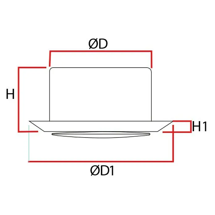 Odem Válvula de extracción inoxidable - Diámetro: 10 cm - Dibujo técnico de un producto con las medidas: altura (H), altura 1 (H1), diámetro (ØD) y diámetro 1 (ØD1).