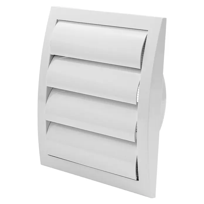 Odem Reja de ventilación con lámina - 19 x 19 cm, Plástico (ABS) - Primer plano de una rejilla de ventilación blanca y rectangular con láminas horizontales diseñada para una mejor circulación del aire.