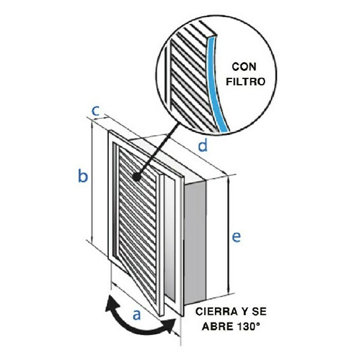 Rejilla de ventilación con filtro (15 x 20 cm, Plástico (ABS))