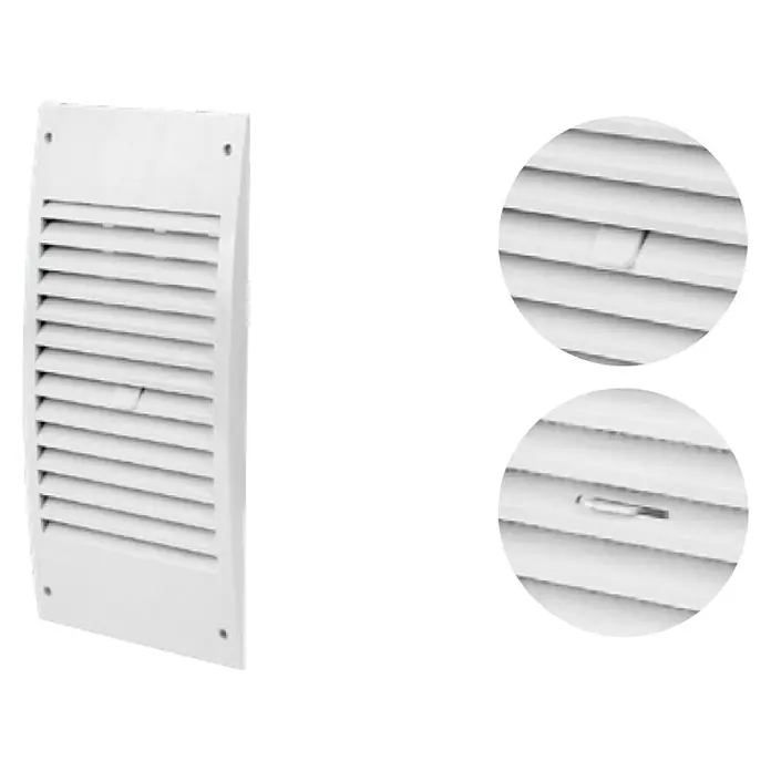 Odem Rejilla de ventilación con regulador - 14 x 30 cm, Plástico (ABS) - Cubierta de ventilación blanca con lamas y dos secciones ampliadas para mejorar la ventilación interior.