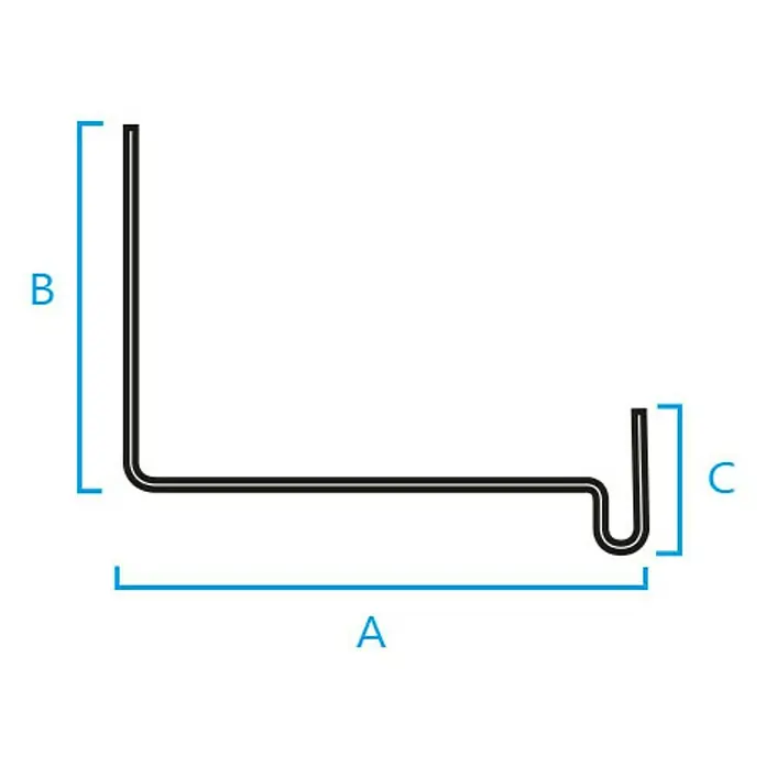 Odem Perfil de arranque sate - L x An: 2,5 m x 83 mm, Espesor: 0,5 mm, Aluminio - Esquema de un perfil metálico mostrando las dimensiones A, B y C, utilizado en la construcción.