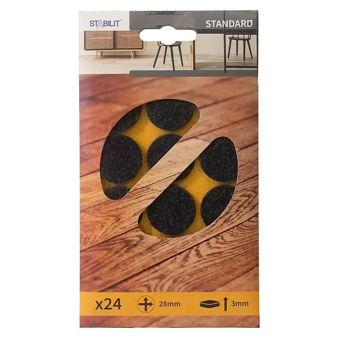 Stabilit Filzgleiter - Durchmesser: 28 mm, Schwarz, Kleben, 24 Stk. - 24 schwarze, runde Filzgleiter, 28mm Durchmesser, 3mm dick.