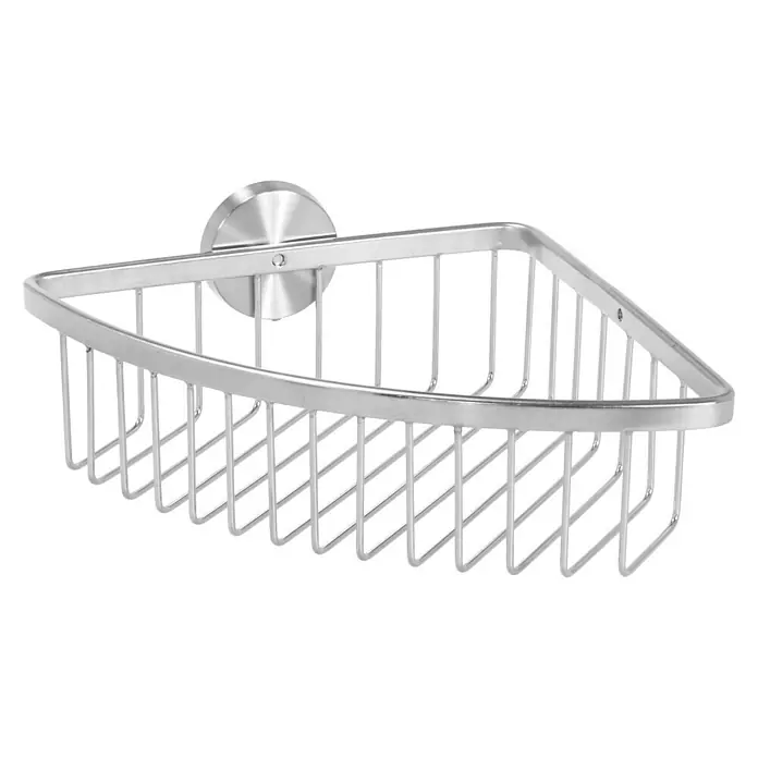 Camargue Paris Cesta de baño angular Tipo 1 - 22 x 22 x 7,5 cm, Acero inoxidable, Acero inoxidable - Estante esquinero de alambre, ideal para guardar geles de ducha y champús. Práctico y elegante para cualquier baño.