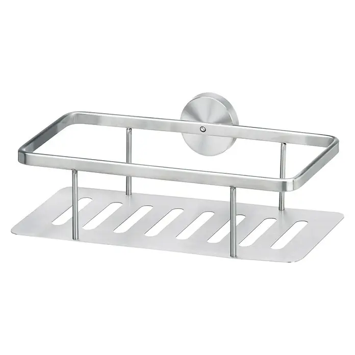 Camargue Paris Cesta de baño Tipo 2 - 12 x 28 x 7,5 cm, Acero inoxidable, Acero inoxidable - Este estante de ducha plateado está hecho de metal y tiene una forma rectangular con un diseño ranurado para el drenaje de agua.