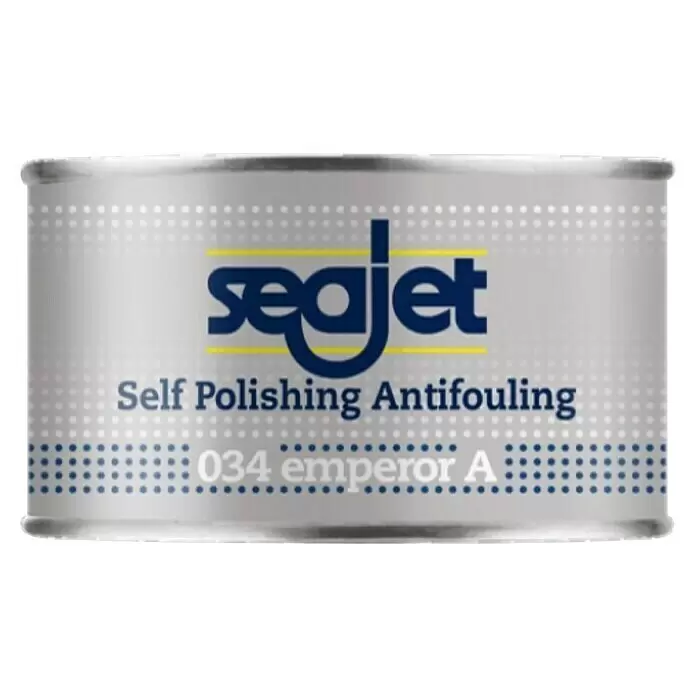 Seajet Selbstpolierendes Antifouling Emperor A - 250 ml, Grau - Silber-graue Seajet Self Polishing Antifouling Farbdose, beschriftet 034 emperor A.