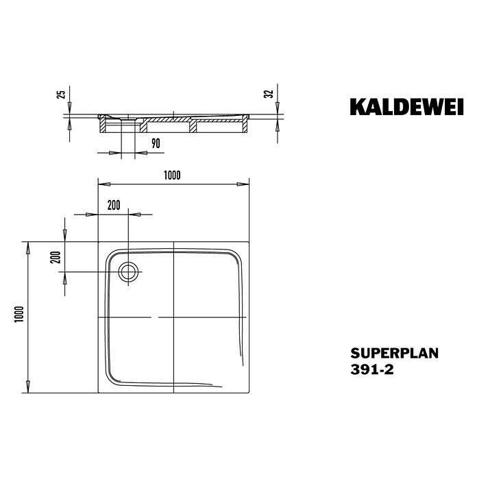 Kaldewei Duschwanne Superplan 391-2 (100 x 100 cm, Mit Styroporträger, Stahl-Email, Weiß)