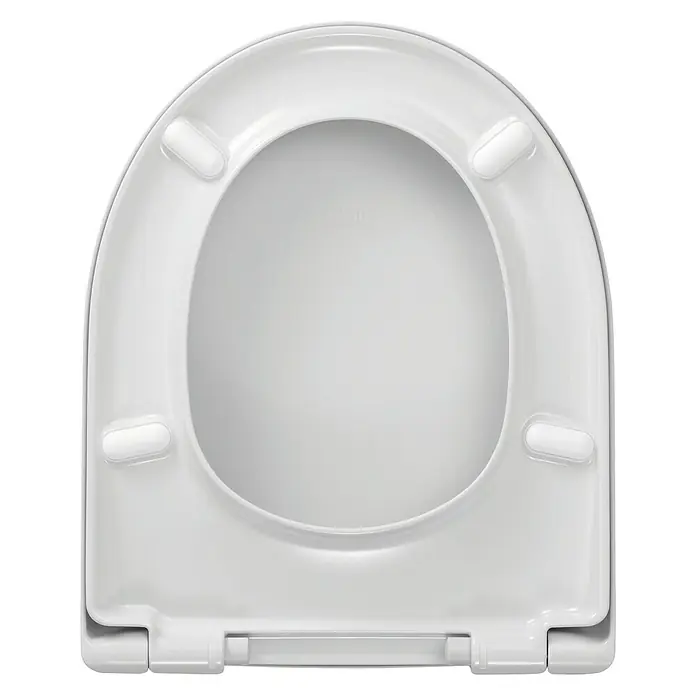 WC-Sitz Maui Beach - Duroplast, Weiß, Mit Absenkautomatik - Ein weißer Toilettensitz mit einem ovalen Loch in der Mitte und vier Stoßdämpfern.